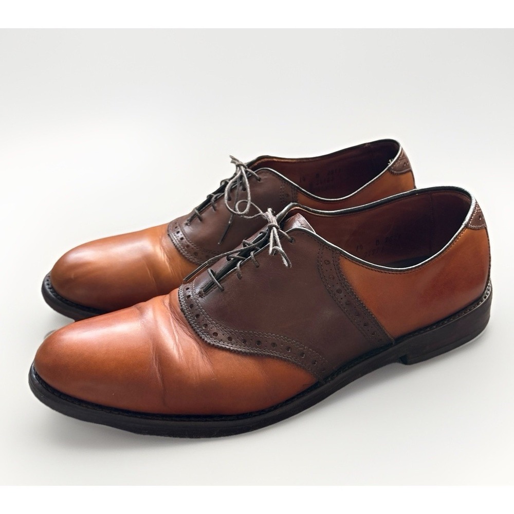 Allen Edmonds Shelton Two Tone Saddle‎ Oxford Brown Dress Shoe men SZ 14B EUC
